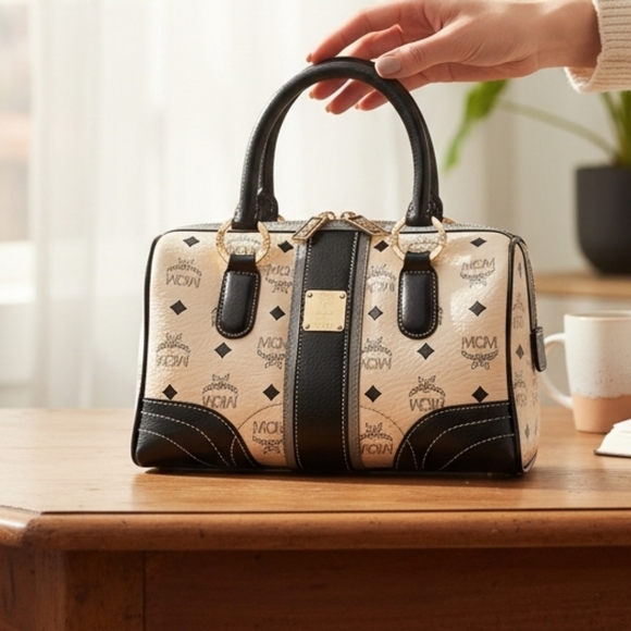 MCM Boston Bag - White And Black - Picture 2 of 12